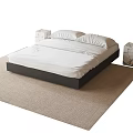 Modern Double Bed With White Sheets Black Frame And Marble Nightstands On Beige Rug