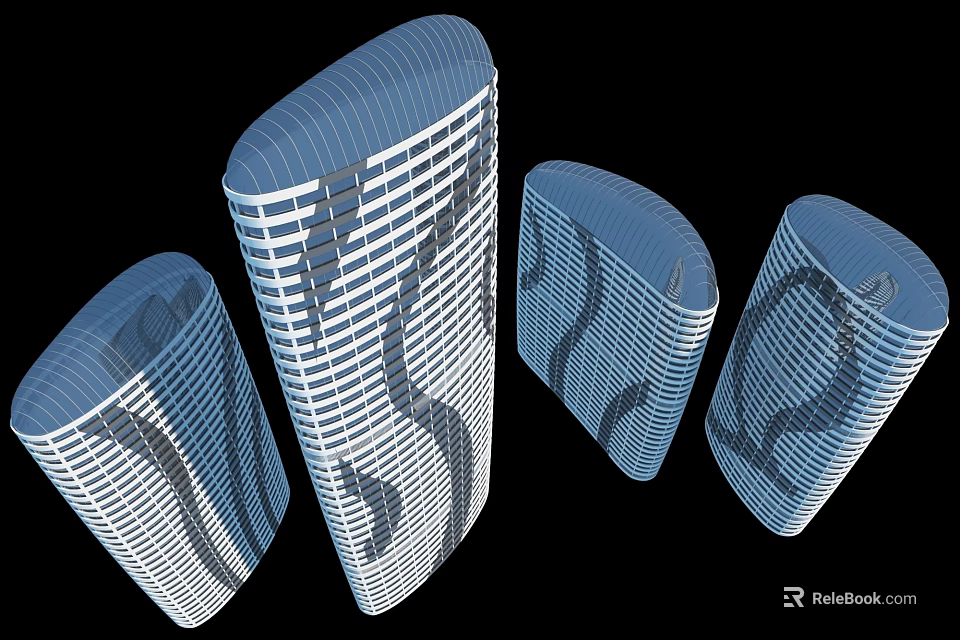 Modern High Rise Office Building Architectural Design With Glass Curtain Wall 3d model 