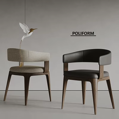 Modern Poliform Dining Chairs With Curved Backrest Fabric Leather Upholstery And Wooden Legs 3d model