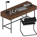 Modern Wooden Home Office Desk With Lamp Keyboard Pen Holder And Metal Frame Basket