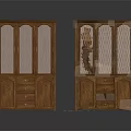 Two Wooden Storage Cabinets With Glass Doors Drawers And Damaged Structure