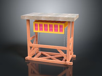 Building Model With Wooden Frame Slate Countertop Yellow Structure Pink Blocks And Cross Supports 3d model