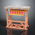 Building Model With Wooden Frame Slate Countertop Yellow Structure Pink Blocks And Cross Supports
