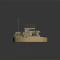 Rustic Wooden House Model With Blue Truck Small Shed Trees And Sandy Ground