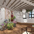 Cozy Milk Tea Shop Interior With Mural Paintings Potted Plants Hanging Lanterns And Wooden Tables