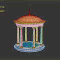 Classical Gazebo Structure With Golden Dome And White Columns On Circular Base