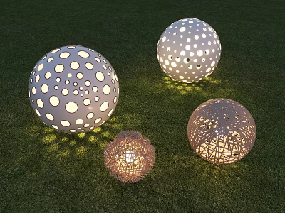 Decorative Spherical Outdoor Lights With Hollow Patterns And Woven Texture Illuminating Grass Area 3d model