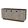 Modern Entryway Console Cabinet With Patterned Doors And Black Round Handles