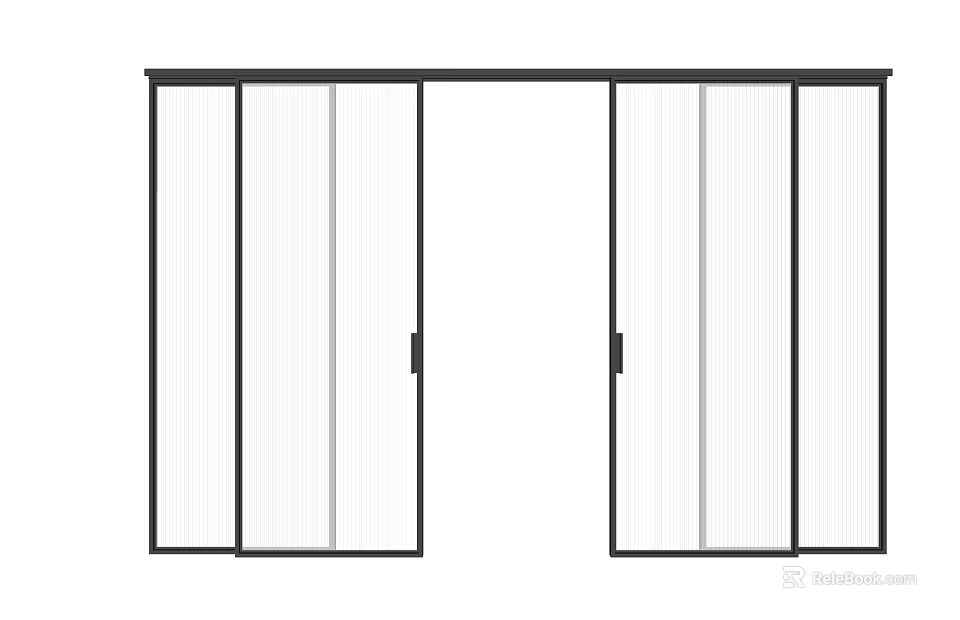 Modern Sliding Glass Doors with Black Frame and Vertical Lines for Home Entrance 3d model 