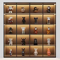 Assorted Collectible Figures Displayed On Multi Tiered Shelves In Various Colors
