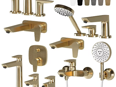 Gold Shower Faucet Set Including Shower Head Faucet Handles And Handheld Shower 3d model