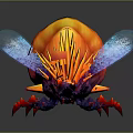 Colorful Fantasy Insect With Large Orange Red Wings Blue Purple Body And Red Legs