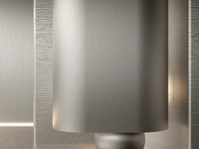 Silver Textured Wall Panels In Modern Minimalist Interior With Cylindrical Lamp 3d model