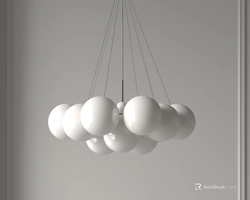 Modern White Spherical Pendant Light With Multiple Spheres Hanging In Minimalist Interior 3d model 