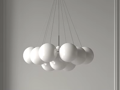 Modern White Spherical Pendant Light With Multiple Spheres Hanging In Minimalist Interior 3d model