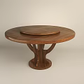 Round Wooden Dining Table With Smaller Rotating Top And Unique Pedestal Base 3d model