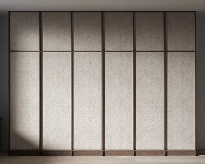 Modern Minimalist Wardrobe Interior Design With Sliding Doors And Light Fabric Panels 3d model