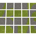 Gray Stone And Green Turf Interlocking Tiles In Grid Layout Design