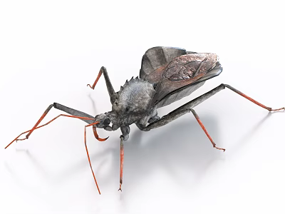 Flying Insect With Gray Brown Body And Red Legs Long Antennae Isolated On White Background 3d model