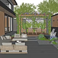 Beautiful Courtyard Garden With Outdoor Sofas Wooden Pergola Vines And Stone Patio