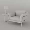 Beige Single Sofa With Wooden Frame And Side Table With Table Lamp 3d model