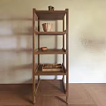 Natural Wooden Storage Shelf With Woven Basket Small Bowl And Stacked Books For Home Decor
