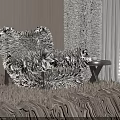 Modern Woven Leisure Chair With Dark Frame And Small Side Table Near Window