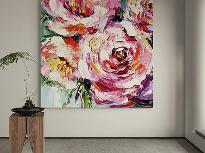 Vibrant Abstract Floral Painting With Pink Red Roses And Brushstroke Details For Home Decor 3d model