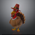 Cartoon Thanksgiving Turkey With Red Pilgrim Hat And Feather Details