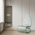 Modern Transparent Acrylic Chair In Minimalist Room With Mirror And Chandelier