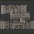 Weathered Rustic Wooden Cabin Exterior With Pier Deck Barrels And Lantern