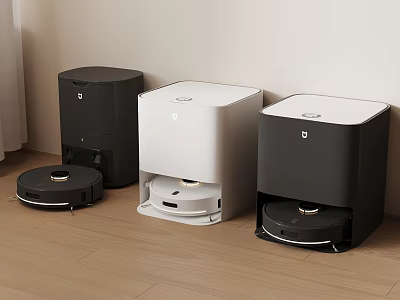 Modern Robot Vacuum Cleaners With Black White Sleek Design And Charging Docks 3d model