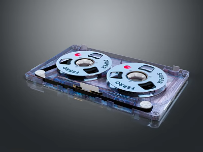 Vintage Computer Cassette Tape In Transparent Case With Two Reels And Red Dots 3d model