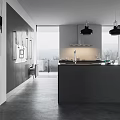 Modern Open Kitchen Interior Design With Island Counter Pendant Lights And Cabinets