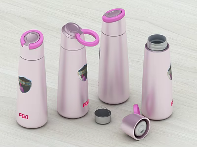 Pink FGA Vacuum Cups With Ring Handles Metallic Finish And Different Lid Designs 3d model