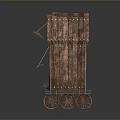 Ancient Wooden Functional Cart With Shelves Wheels And Projectile Mechanism Structure