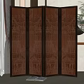 Four Panel Wooden Carved Screen With Intricate Patterns For Interior Decor 3d model
