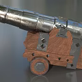 Vintage Historical Cannon Antique Military Weapon with Wooden Carriage and Metal Barrel
