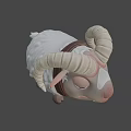 Cute 3D Model Sheep With Yellow Horns White Wool And Brown Collar