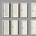 White Hinged Doors With Multiple Panel Designs And Golden Handles For Interior Use 3d model