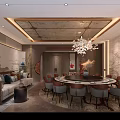 Elegant New Chinese Restaurant Private Dining Booth With Large Round Table Comfortable Sofa And Chandelier