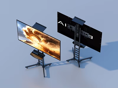 Adjustable Dual Monitor Stands With Scenic Display And AI Interface Design 3d model