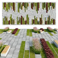 Landscape Seats in Outdoor Garden with Paved Ground and Diverse Green Plants