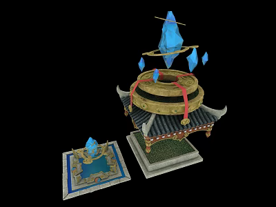 Traditional Chinese Decorative Ornament Set With Pavilion Base And Suspended Blue Crystals 3d model