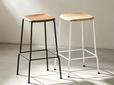 Modern Industrial Bar Stools With Natural Solid Wood Seat And Sturdy Metal Legs For Home 3d model