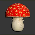 Vibrant Red Round Cap Mushroom with Yellow Spots and White Stem as Food Display Item