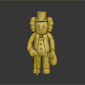 Golden Humanoid Decorative Figurine With Top Hat Curly Hair Buttoned Coat And Bag