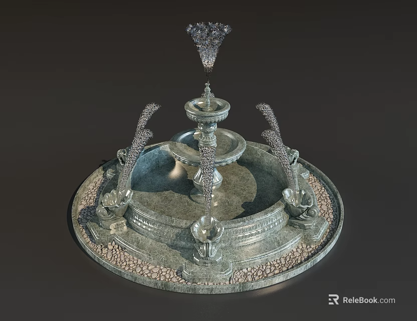 Multi tiered Decorative Garden Fountain Ornament With Intricate Carved Base And Top Accent 3d model 