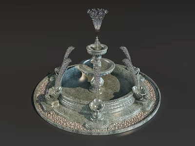 Multi tiered Decorative Garden Fountain Ornament With Intricate Carved Base And Top Accent 3d model