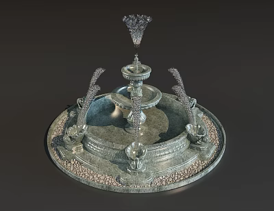 Multi tiered Decorative Garden Fountain Ornament With Intricate Carved Base And Top Accent 3d model